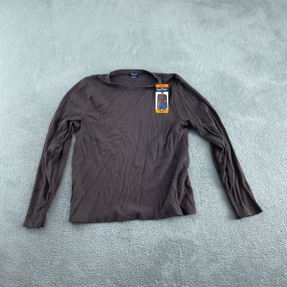 Splendid Womens Ribbed Long Sleeve Top XXL Brown Rayon & Elastane   NWT 0469